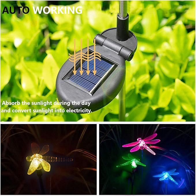 Waterproof Outdoor Solar Garden Stake Light with Vivid Color Charging Figurine –Dragonfly LED Garden Landscape Lawn Lamp for Flower Beds Backyards Decoration, 1Pack