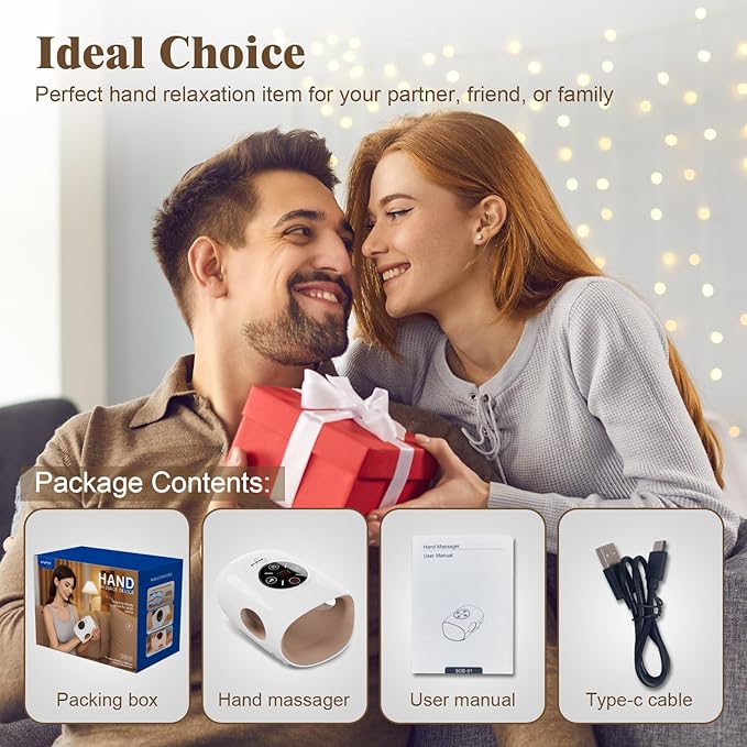 Hand Massager, 9 Modes 9 Intensities Hand Massage, Cordless Hand Massager for Arthritis and Carpal Tunnel, Gift for Men Women Parents Relaxation at Office,White