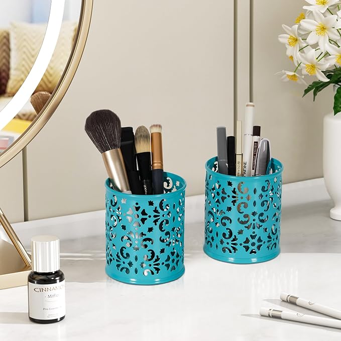 EasyPAG Dark Teal Pen Holder for Desk 2 Pack Metal Pen Holder Organizer Pencil Cup Holder for Home, Office, Classroom, School