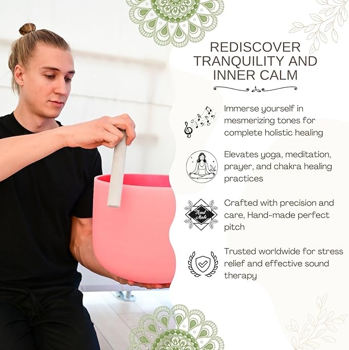 12 inch Red C Note Root Chakra Quartz Crystal Singing Bowl, for Healing Mindfulness Meditation Yoga Sound Baths, with Rubber Mallet O-ring