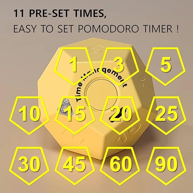 Cube Pomodoro Timer, Rechargeable Small Cute, Timer for Kids and Classroom, Kitchen, Cooking, Workout & Study Countdown, Time Management Tool (Honey Yellow)
