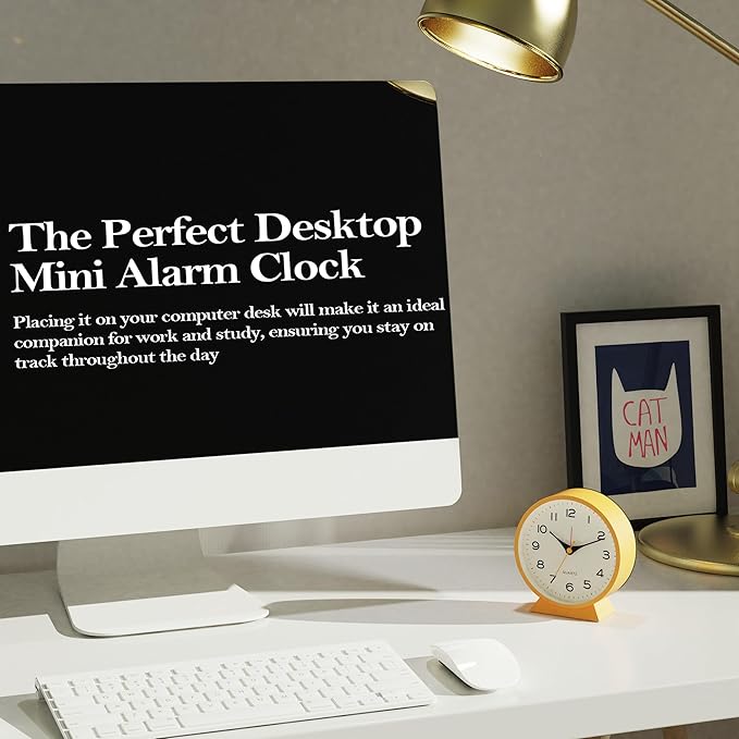 AYRELY® 4.5" Analog Alarm Clock,Small Retro Desk Clock Battery Operated,Slient Metal Table Clock with Light for Living Room Decor,Bedroom,Bedside,Shelf (Orange)