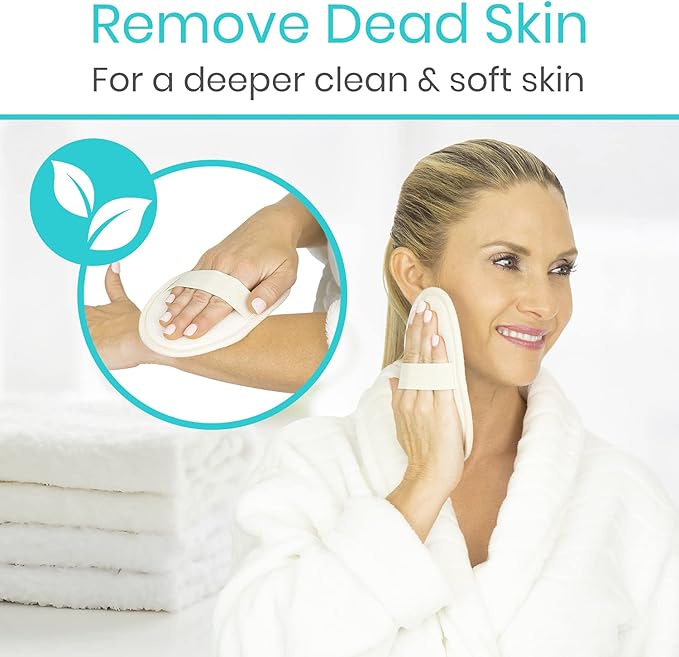 Vive Exfoliating Back Scrubbers for Use in Shower (3 Set) - Loofah Sponge Pads for Body with Handles, Deep Clean and Invigorate Your Skin for Men, Women and Elderly - Soft Luffa with Soap