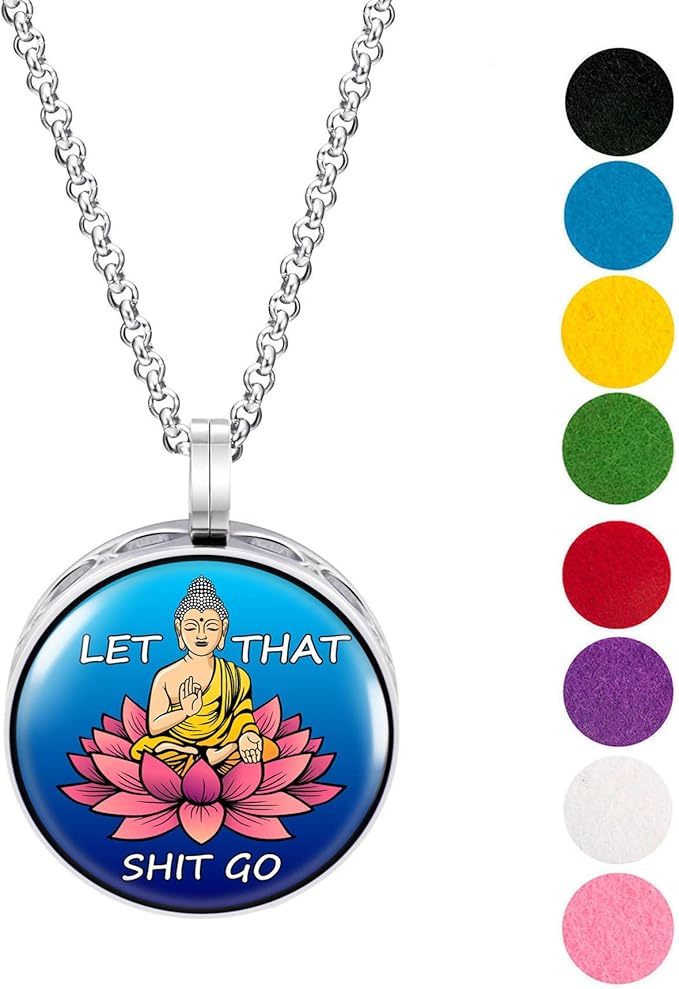 Wild Essentials Lotus Let it Go Enamel Finish Essential Oil Diffuser Necklace Gift Set - includes Aromatherapy Pendant, 24" Stainless Steel Chain, 8 Color Refill Pads