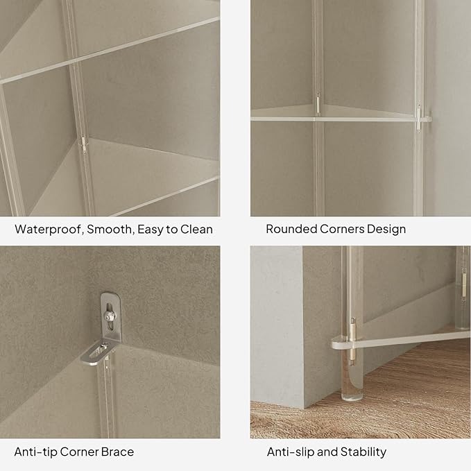 Elgaf Acrylic 5-Tier Corner Shelf Stand - 11.7'' W Corner Display Shelves Storage Shelf for Collectibles, Plants, Books, 11.7’’ D x 11.7'' W x 53.3'' H, Triangle, Clear