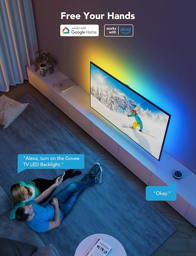 Govee TV LED Backlight, RGBIC Smart LED Strip Lights for 55-65 Inch TVs, Bluetooth and Wi-Fi APP Control, Works with Alexa & Google Assistant, Music Sync, 99+ Scene Modes, Adapter