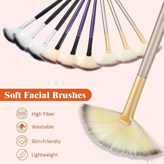 9 Pieces Facial Fan Mask Brushes, Soft Facial Applicator Brushes Tools for Peel Glycolic Makeup for Mud Cream(Champagne, Purple, Black)