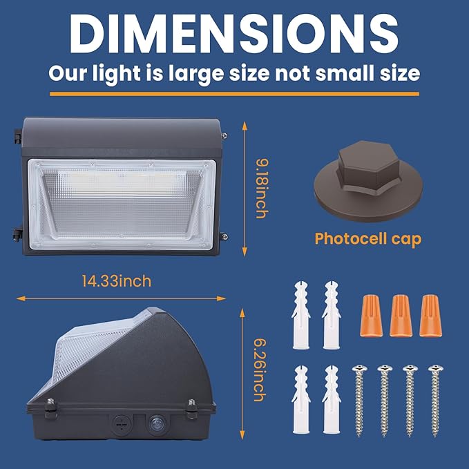 150W LED Wall Pack Light with Photocell, 4000/5000/6500K 3CCT, 80/100/120/150W Selectable, Security Lighting Dusk to Dawn Outdoor LED wall lights for Parking Lot Warehouse, 100-277VAC, ETL Listed