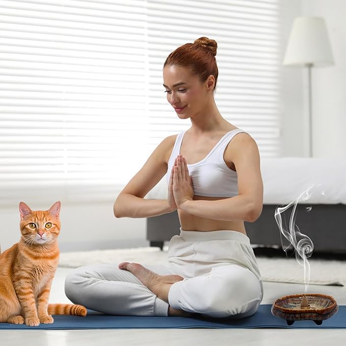 Ceramic Incense Burner Holder for Sticks, Handmade Palo Santo Holder, Incense Cone Dish Bowl for Coil, Sage Cones, Ash Catcher, Smudge Bowl for Yoga Meditation Room Décor