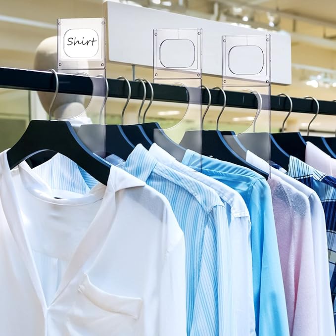 Kathfly 10 Pack Clothing Rack Size Dividers Plastic Closet Dividers for Hanging Clothes Transparent Rectangle Clothes Rack Size Label Hangers for Department Wardrobe Stores Organization