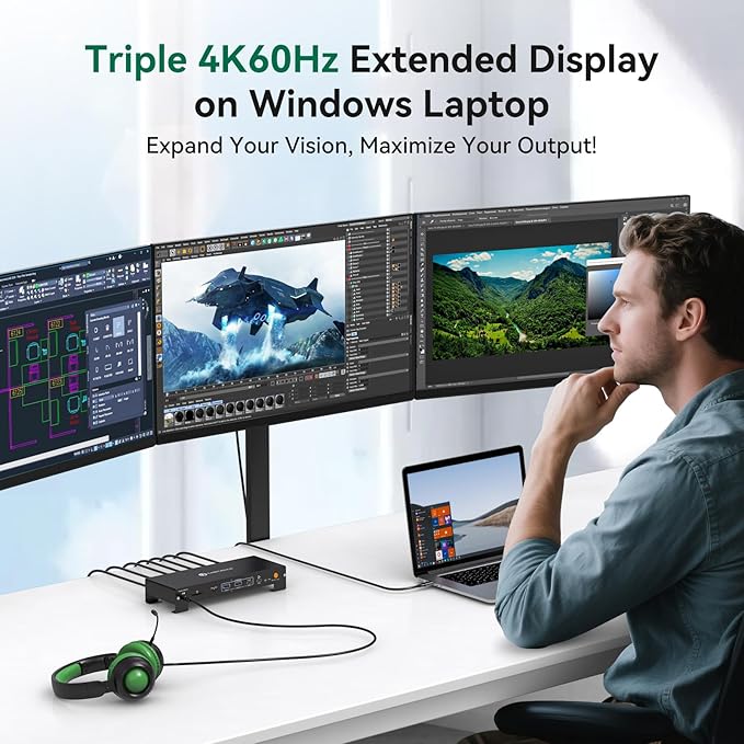 USB C Laptop Docking Station 3 Monitors Triple 3840*2160@60Hz Display with 120W Power Supply Computer PD 100W 15 in 1 Thunderbolt Dock Station for Multiple Monitors with USB 3.2 Port SD/Micro SD Solt