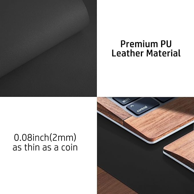 Aothia Leather Office Desk Pad Protector, Non-Slip PU Leather Desk Blotter, Waterproof Laptop Writing Mouse Pad for Office and Home, Black, 31.5" x 15.7"