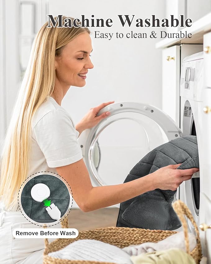 Heating Pad for Neck and Shoulders and Back, 24"x23" XL Large Electric Heated Wrap for Pain Relief, Gifts for Women Men, 2lb Weighted, 6 Heat Settings, 4 Timers, Silver Grey