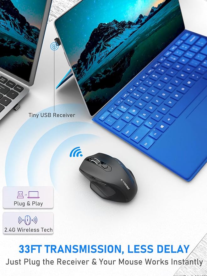 E-YOOSO Wireless Mouse for Laptop, 2.4GHz Computer Mouse 5 Adjustable DPI Office Cordless Mice with USBA Receiver, 6 Buttons, 4000 DPI, Medium to Large Sized Hands Compatible with PC, Laptop, Desktop