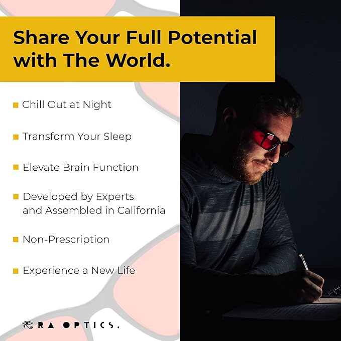 Ra Optics Maxwell Frame with Sunset Lenses - Science-Based Blue Light Glasses Increase Sleep Quality - Premium Glasses for Men and Women Block Blue Light From Screens