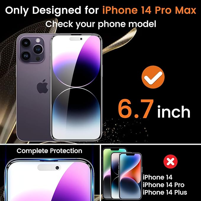 3+3 Pack Privacy Screen Protector for iPhone 14 Pro Max 6.7-Inch with 3 Pack Camera Lens Protector, Anti Spy Tempered Glass Film 9H Hardness Bubble Free Case Friendly