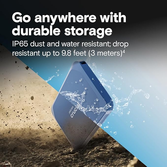 Crucial X10 8TB Portable SSD, Up to 2,100MB/s, USB 3.2 USB-C, External Solid State Drive, Compatible with Windows, Mac & Android, Durable Storage for Games, Photos & Files, Blue - CT8000X10SSD9-02