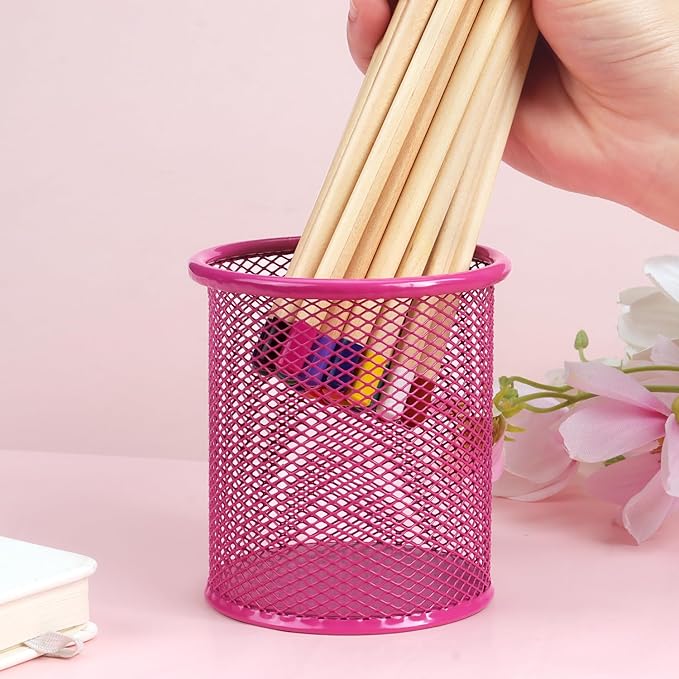 Tamaki Pen Holder Cup for Desk, Wire Mesh Pencil Cup Holder for Desk Office Pen Organizer (Pink)