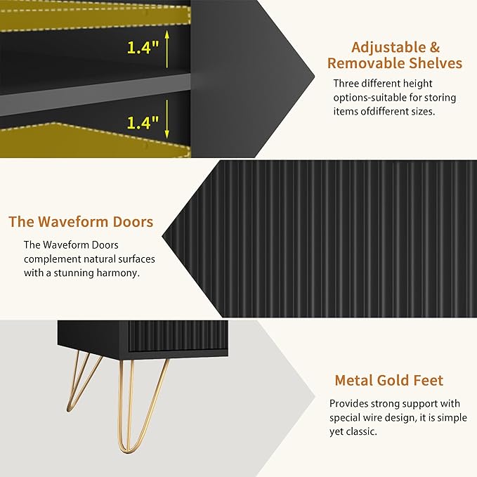 TV Stand for 75 inch TV Modern Entertainment Center Cabinet with 5 Doors Wood Media Console Storage Cabinets for Living Room Bedroom, Black