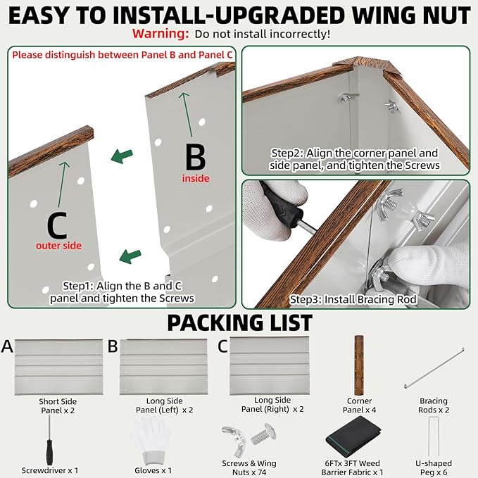 G GOOD GAIN 6x3x1.8ft Raised Garden Bed - Metal Planter Box Outdoor with Weed Barrier Fabric | Deep Root Raised Beds for Gardening Vegetables Flowers Herb Fruits (Wood Grain)
