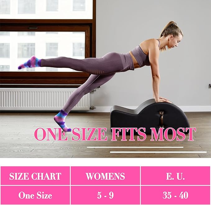 Non-Slip Pilates Yoga Socks with Grips for Women - Stylish Crew Socks for Barre, Ballet, and Workout (Size 5-9)