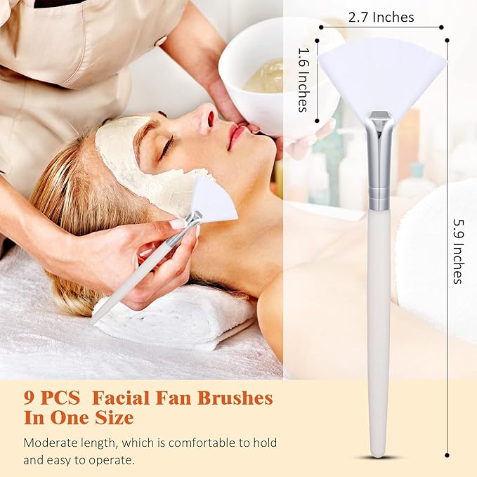 9 Pieces Facial Fan Mask Brushes, Soft Facial Applicator Brushes Tools for Peel Glycolic Makeup for Mud Cream(White, Yellow)