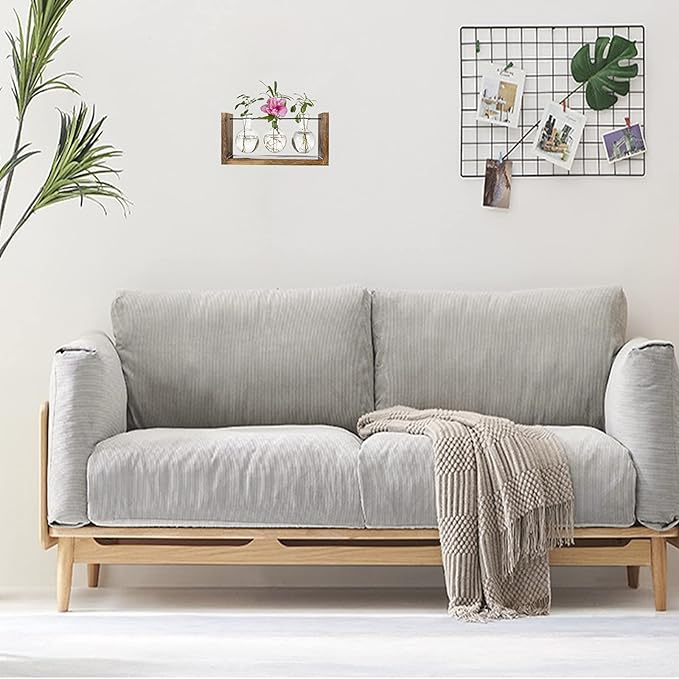 Kingbuy Plant Terrarium with Wooden Stand, Glass Planter Desktop Propagation 3 Bulb Vase Metal Holder Retro Rack for Hydropoincs Plants Home Office Decor, Brown