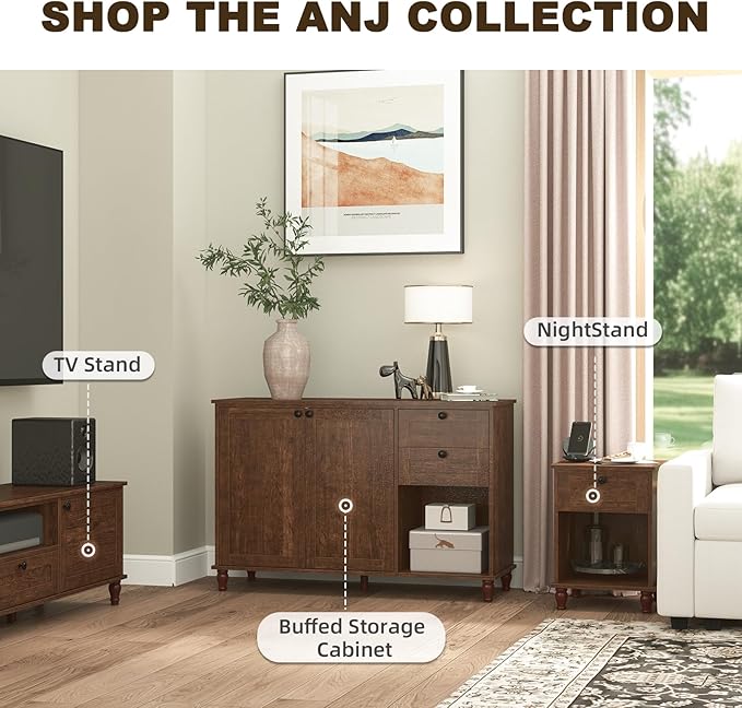 ANJ 47‘’ TV Stand for Living Room, Mid-Century Modern TV Console with Storage Cabinet, Wooden Television Furniture for Living Room, Entertainment Center with Ample Large Storage Space