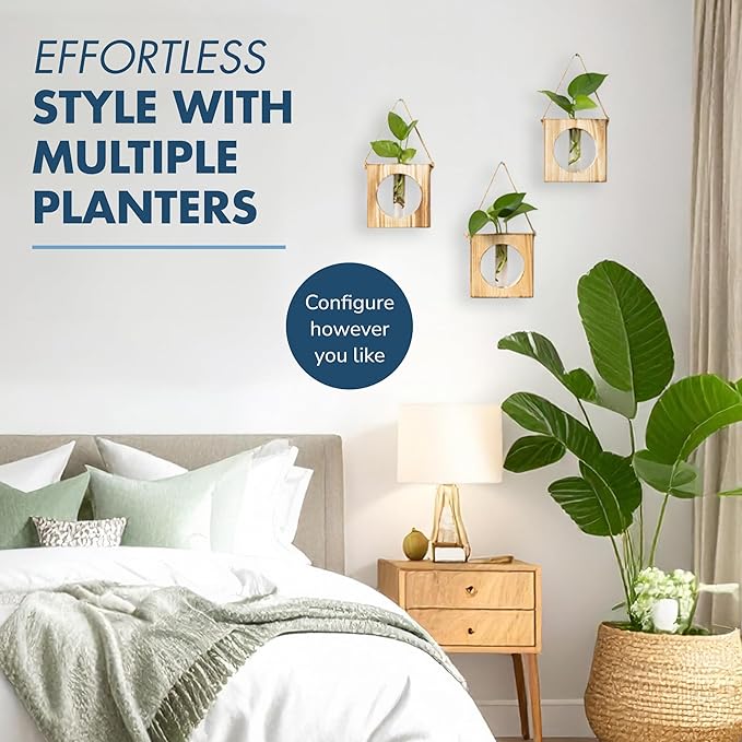 · GARDEN REPUBLIC · Propagation Stations Set of 2 - Propagation Vases for Plants - Hanging Wooden Wall Planter and Glass Test Tubes - Indoor Plant Holder, Hydroponic Decor
