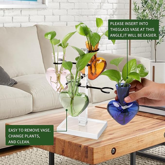 Clear Plants Propagation Stations Terrarium Kit Birthday Gift for Women for Indoor Home Office Decor Acrylic Plant Accessories - 4 Love Hear Vase
