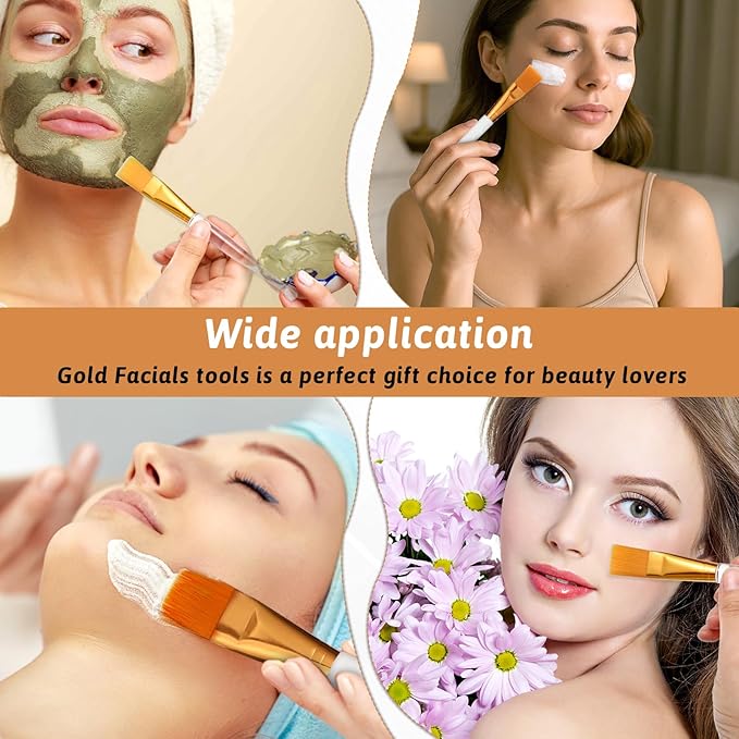 24 Pcs Esthetician Supplies for Facials Include 8pcs Facial Brushes Estheticians 8pcs Flat Brushes 8pcs Gold Facial Bowls Esthetician for Women Facial Mask Mixing Tools