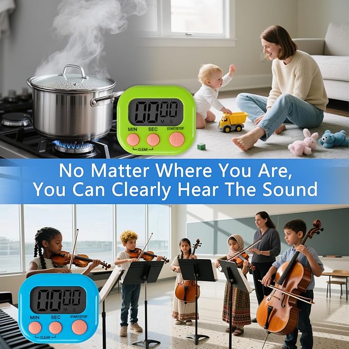 Kitchen Timers Multifunctional Electronic Timer Large Display Screen High Volume Alarm Clock Suitable for Classrooms, Kitchens, Work, and Exercise (Green)