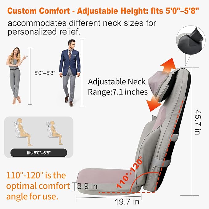 4D Shiatsu Neck Back Massage Cushion w/Heat for Pain Relief - Kneading Back Massager w/Vibration & Dual Necks Head for Relieves Muscle Stiffness from Long Sitting for Office Home Use, Brown