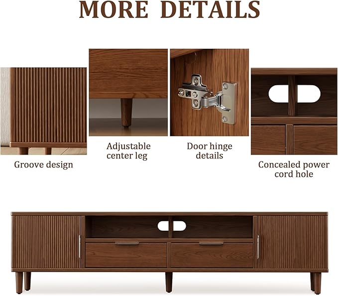 Mid-Century Modern TV Stand Fits TVs up to 60,Fluted TV Consoles Storage Doors and Cable Management,Entertainment Center tv Stands, for Living Room, Bedroom, Dining Room-Walunt