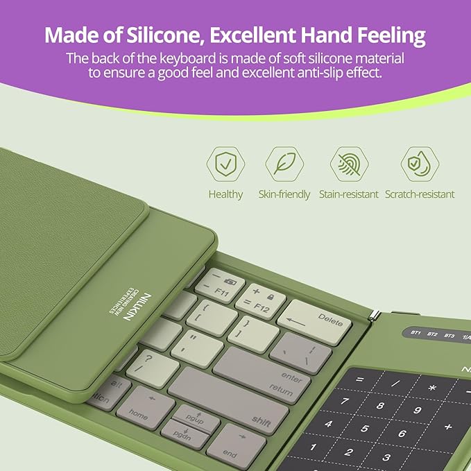 Nillkin Pocket Foldable Keyboard with Touchpad & Wireless Bluetooth, Portable Travel Keyboard for Home or Mobile Office Replaces Keypads and Mouse Combo, Compatible with iPad, Laptop, Tablet - Green