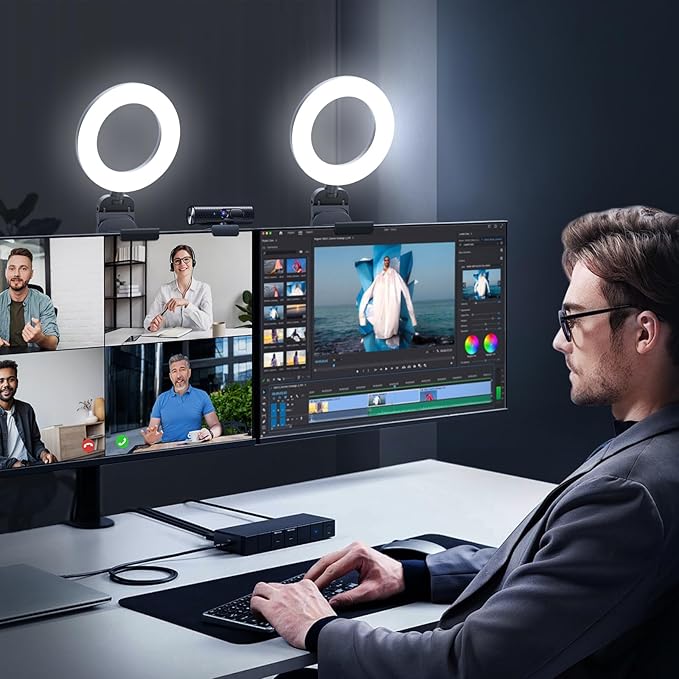 2Packs-Ring Light for Computer Laptop,Video Conference Lighting kit for Zoom Meetings,5" Small Led Selfie Light Portable DeskLight with Stand,Cell Phone Holder Desktop Lighting for Skype Call Black