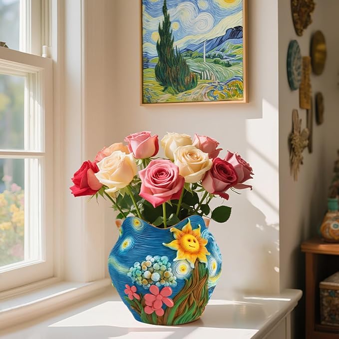 Starry Night Theme Flower Pots Colorful Art Planter Pots for Indoor Plant Cute Unique Resin Flower Pot with Drainage Hole for Home Decor