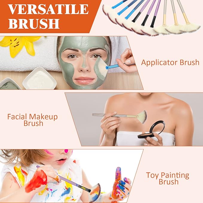9 Pieces Facial Fan Mask Brushes, Soft Facial Applicator Brushes Tools for Peel Glycolic Makeup for Mud Cream(Blue, Purple, Champagne)