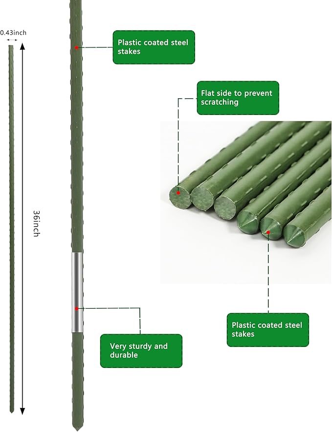 3ft Garden Stakes, Plastic Coated Steel Plant Stakes for Climbing Plants 25pcs