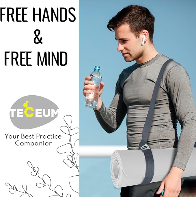 TECEUM Yoga Mat Strap – 30+ Colors – Adjustable Mat Holder Sling Carrier for All Mats [Mat Not Included]