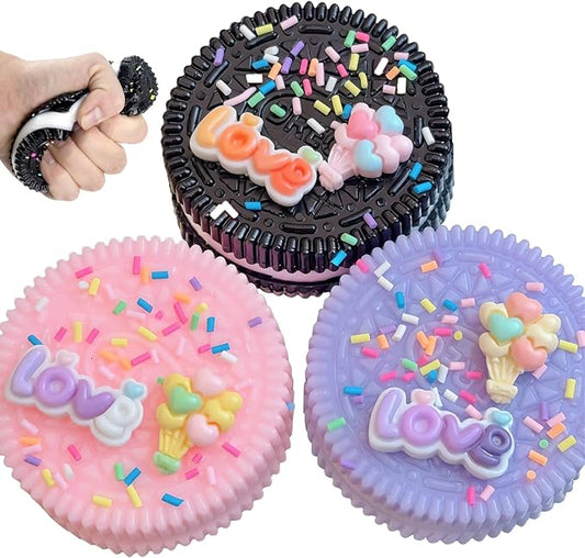 Sticky Cookie Squishies Fidget Toys Adults, Squeeze Toys Sensory Toys for Kids with Autism, Stress Balls for Adults Fidgets Birthday Gifts Party Favors for Kids(3 Pack Pink Black Purple)