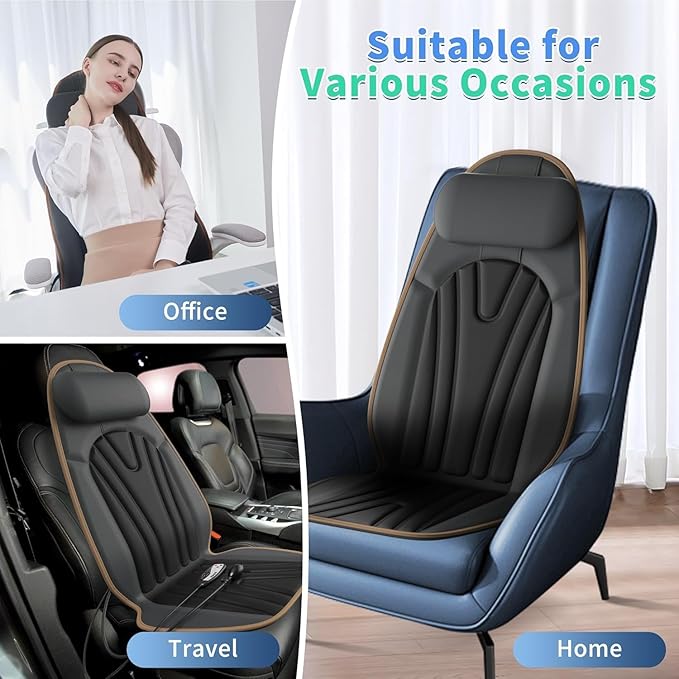 Back Massager for Chair, Heated Seat Cushion Massager with Neck Traction, Vibration Massage Pad for Full Body Massage for Office Chair, Home Use