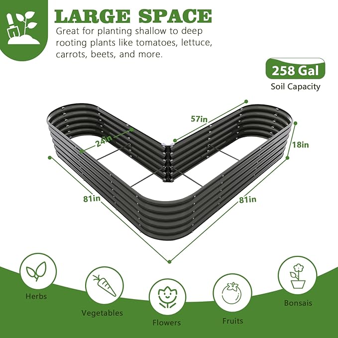 A ANLEOLIFE 3-Pack 12X3X1.5ft & 81x81x18 in Deep Root Galvanized Raised Garden Beds Outdoor for Planting Vegetables Flowers Herb, Quartz Grey