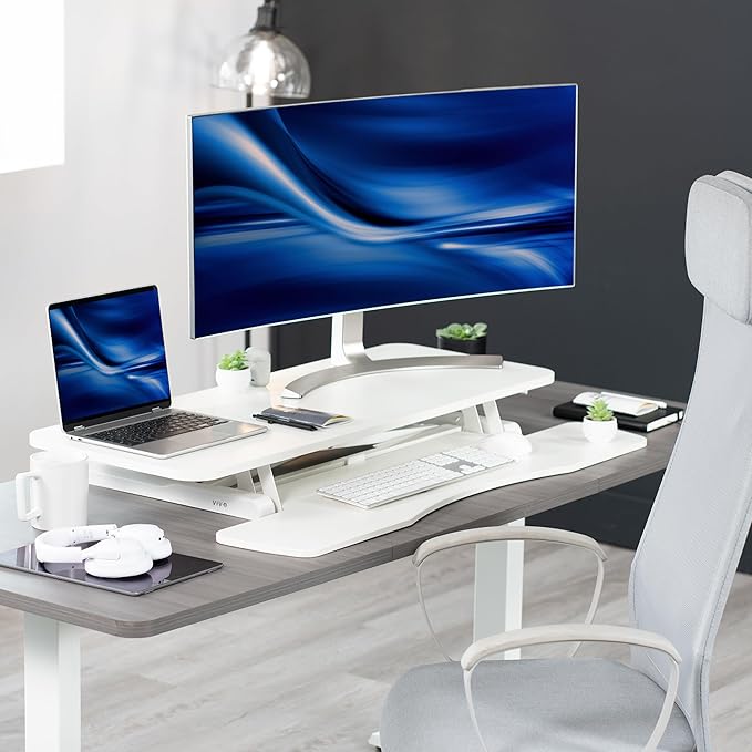 VIVO 42 inch Desk Converter, K Series, Height Adjustable Sit to Stand Riser, Dual Monitor and Laptop Workstation with Wide Keyboard Tray, White, DESK-V042KW