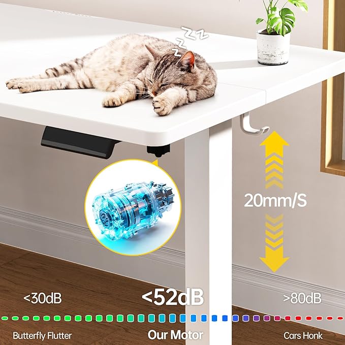 Veken 55 Inch Large Electric Standing Desk,Sit to Stand Up, Heights Adjustable, Work Home Office Computer Table for Study, Walking Pad, Writing, and Games, Wooden Desktop Desks, White