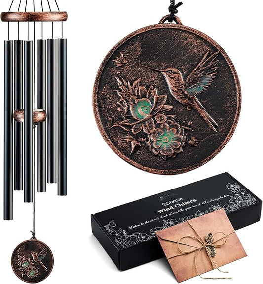 Wind Chimes for Outside, Vintage Hummingbird Deep Tone Wind Chime Outdoor Clearance, Patio Porch Balcony Decoration, Garden Hanging Decor Gifts for Women Mom Grandma (32" Hummingbird)