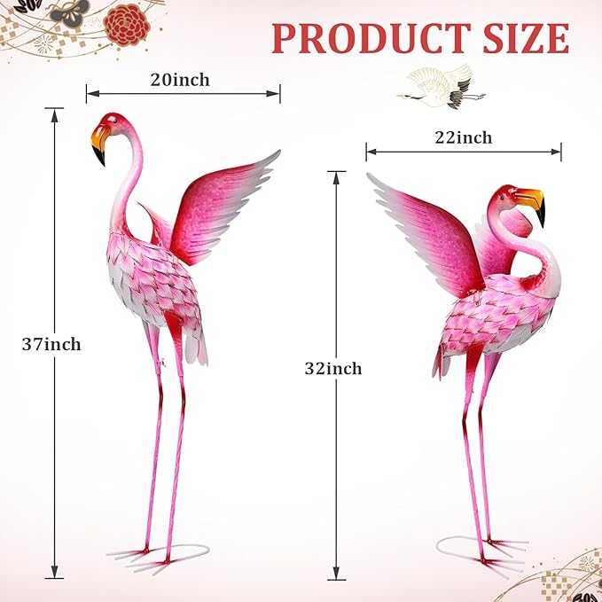 MUMTOP Flamingo Garden Statues for Outside, 2 Pack Flamingos Garden Sculpture Statue, Large Bird Yard Art for Backyard Pond Patio Porch Decoration