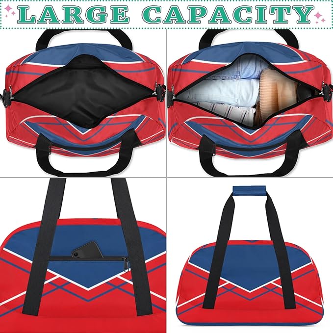 Sports Duffle Bags Red Blue Travel Duffle Bag Waterproof Weekender Overnight Gym Carry On Bag for Dance, Yoga