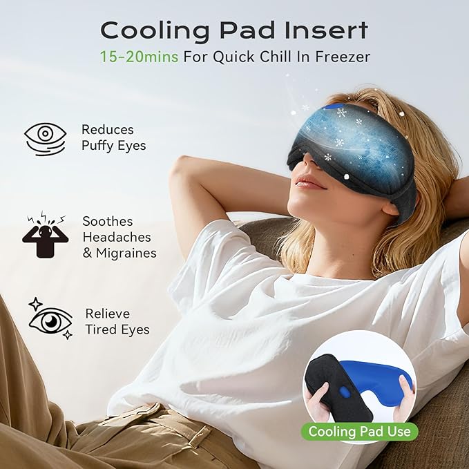 Heated Eye Mask for Dry Eyes - Cordless Cooling Eye Masks - Eye Heating Pad for Sleep, Eye Headache Relief, Improved Sleep, Blackout Removable for Cleaning, Travel Essentials, Office, Gift