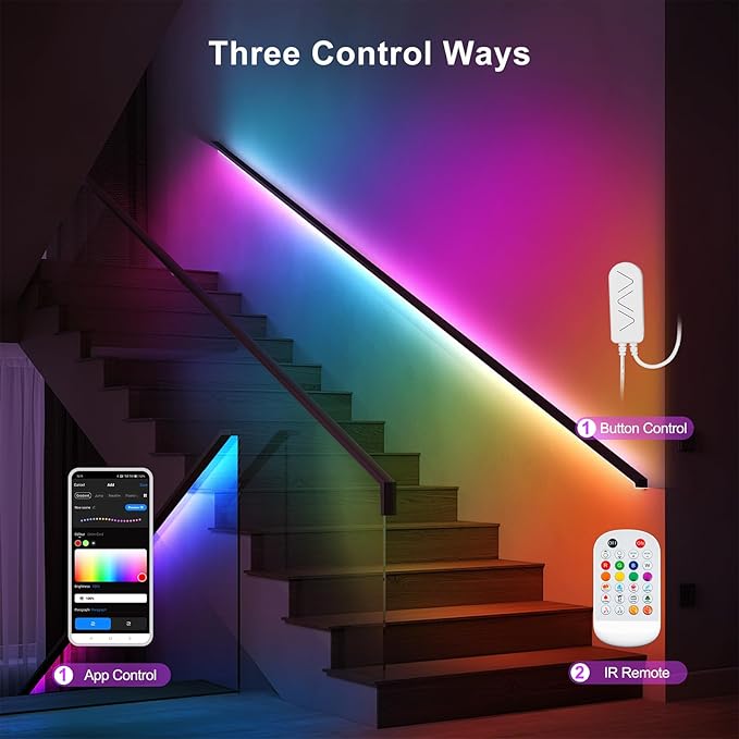 6.56ft Bluetooth RGB+IC COB Led Strip Light with App, Chasing COB Light Strip, Segmented Control, Music Sync, Color Changing Led Lights for Home Decor, Gaming, Cabinet, Desk